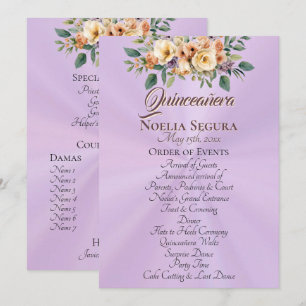 Cream Floral Quinceanera Program - Lavender Programme