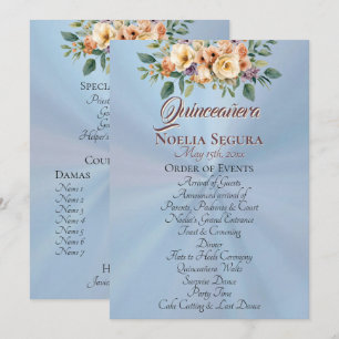 Cream Floral Quinceanera Program - Pastel Blue Programme
