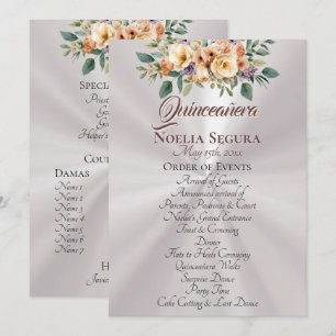 Cream Floral Quinceanera Program - Pearl White Programme