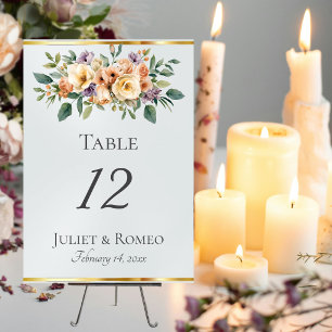 Cream Floral & Ribbon - Pearl White Table Number