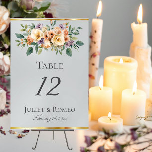 Cream Floral & Ribbon - Silver Table Number