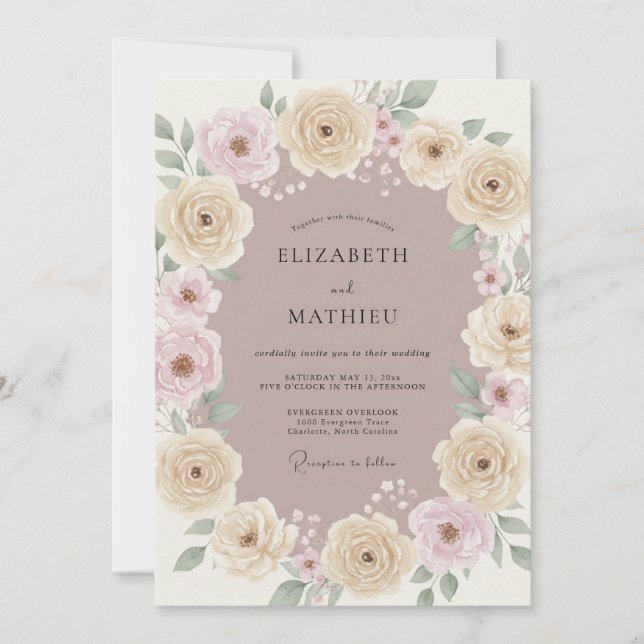 Cream Floral Romantic Spring Wedding Invitation (Front)