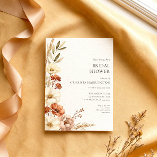 Cream Floral Rust Wildflower Bridal Shower Invitation