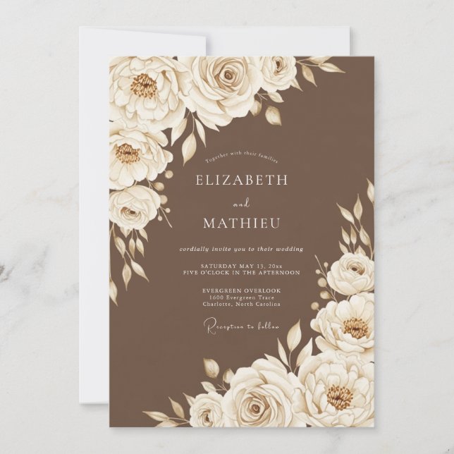 Cream Floral Rustic Wedding Invitation (Front)