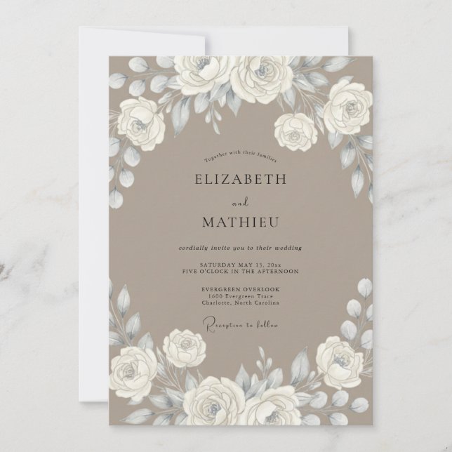 Cream Floral Swirl Wedding Invitation (Front)
