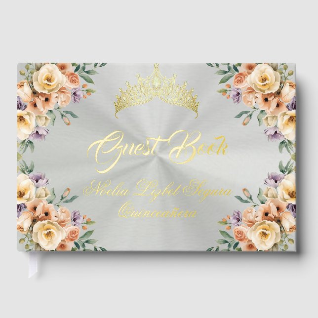 Cream Floral & Tiara - Pastel Green Guest Book (Front)