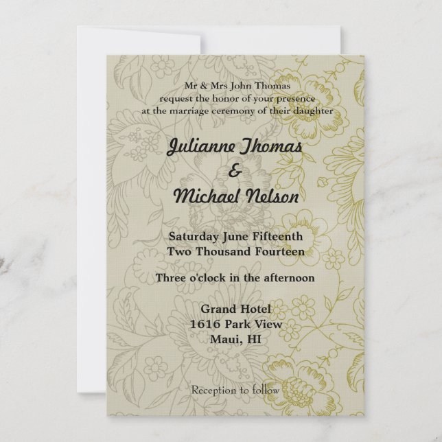 Cream Floral Wedding Invitation (Front)