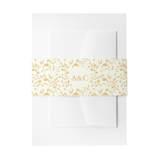 Cream Floral Wedding Invitation Belly Band (Front Example)