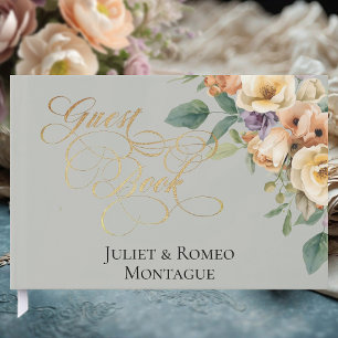 Cream Floral & Wreath Monogram - Sage Guest Book