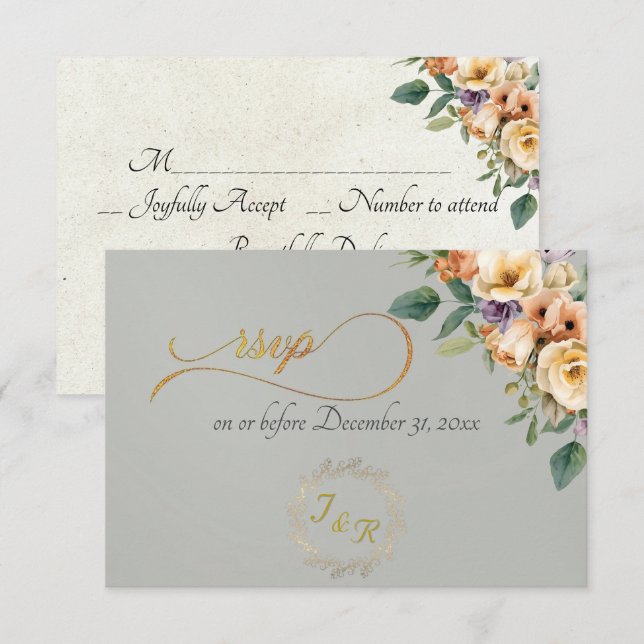 Cream Floral & Wreath - Sage RSVP Card (Front/Back)