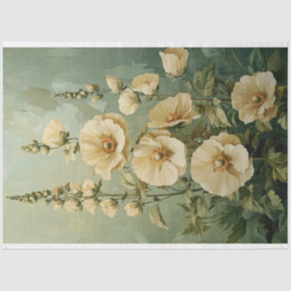 Cream Florals On Green background Tissue Paper