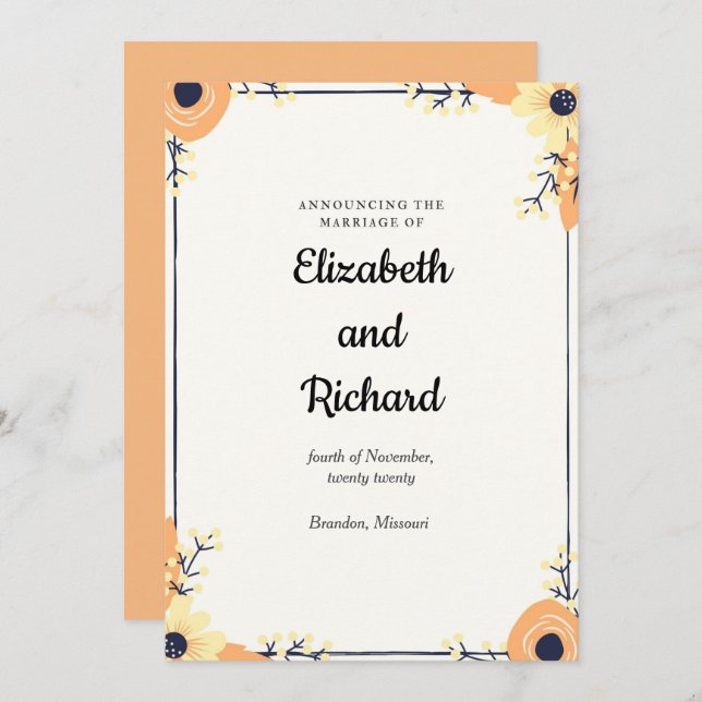 Cream Florals Wedding Announcement (Front/Back)