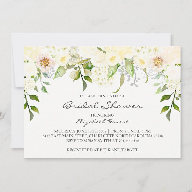 Cream flower bridal shower invitation (Front)