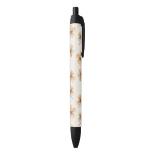 Cream Flowers Black Ink Pen