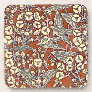 cream flowers brown background print coaster