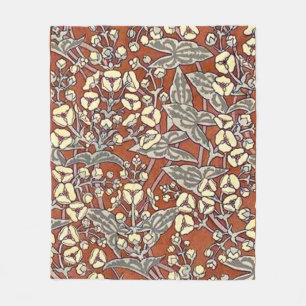 cream flowers brown background print fleece blanket