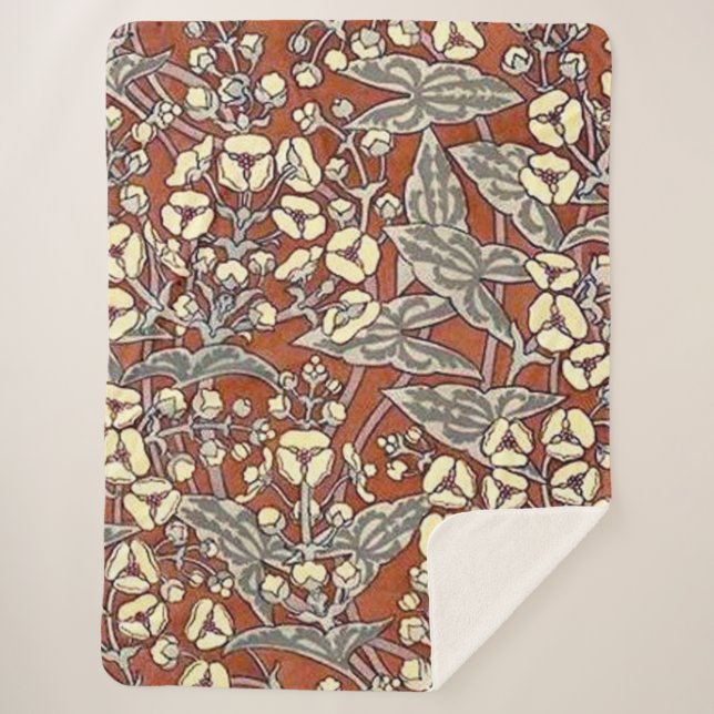 cream flowers brown background print sherpa blanket (Front)
