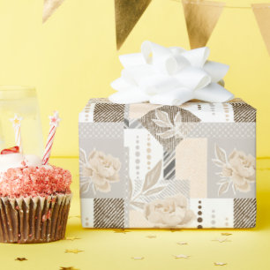 Cream flowers on white wrapping paper