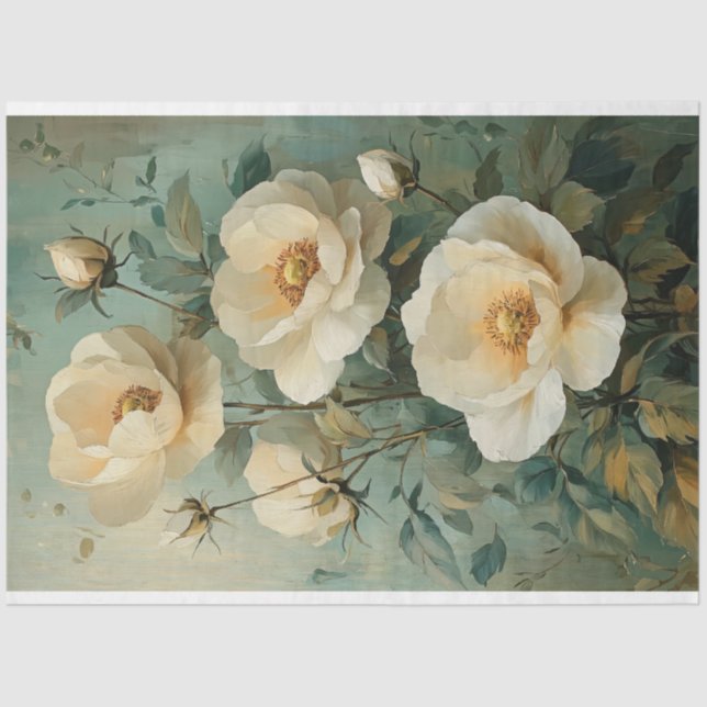 Cream Flowers Tissue Paper (Front)