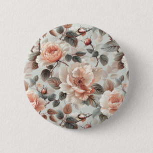 Cream flowers with grey leaves on a light grey 6 cm round badge
