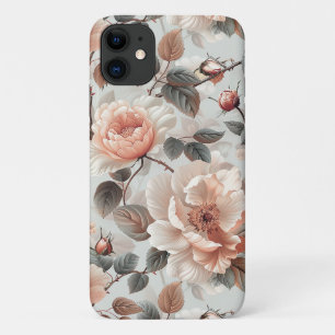 Cream flowers with grey leaves on a light grey  Case-Mate iPhone case
