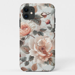 Cream flowers with grey leaves on a light grey  Case-Mate iPhone case