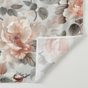 Cream flowers with grey leaves on a light grey tapestry