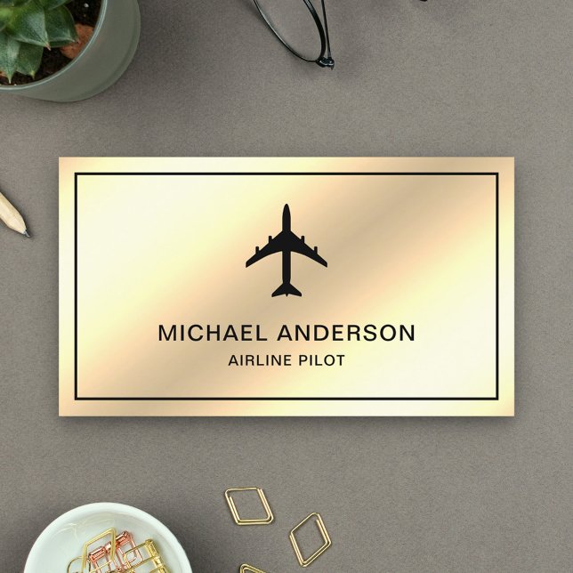 Cream Foil Jet Aircraft Aeroplane Airline Pilot Business Card (Creator Uploaded)