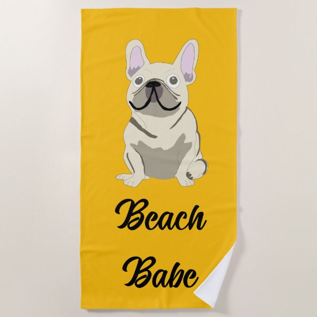 Cream French Bulldog, beach babe Towel (Front)