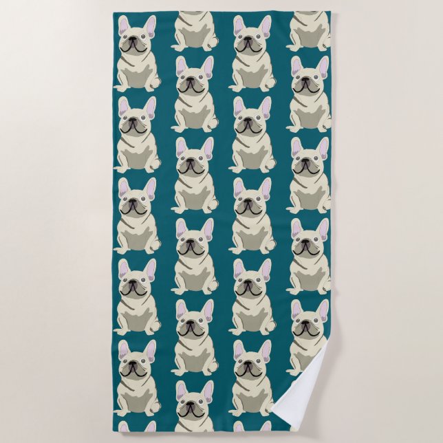 Cream French Bulldog Beach Towel (Front)