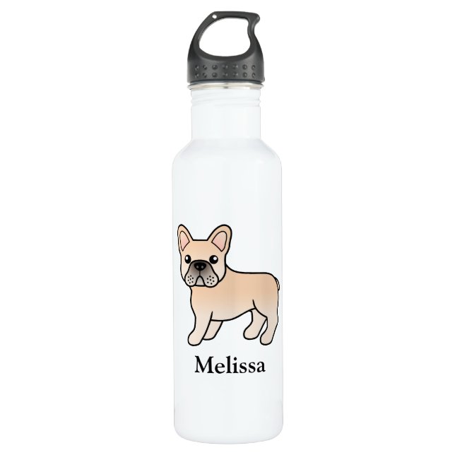 Cream French Bulldog Cute Cartoon Dog & Name 710 Ml Water Bottle (Front)