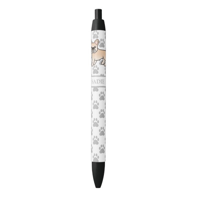 Cream French Bulldog Cute Cartoon Dog & Name Black Ink Pen (Front Vertical)