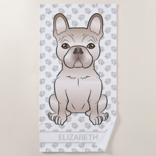 Cream French Bulldog Dog With Paws & Name Beach Towel