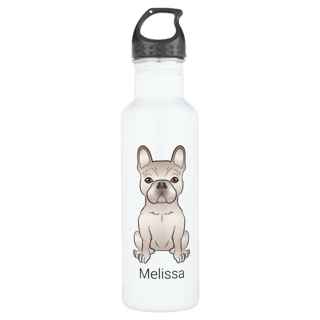 Cream French Bulldog / Frenchie Dog & Custom Name 710 Ml Water Bottle (Front)