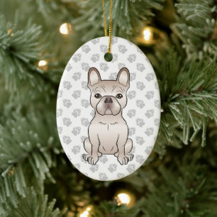Cream French Bulldog / Frenchie Dog & Custom Text Ceramic Tree Decoration