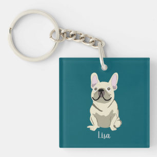 Cream French Bulldog, I Love my Dog Key Ring