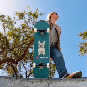Cream French Bulldog, I Love my Dog Skateboard