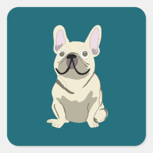Cream French Bulldog, I Love my Dog Square Sticker