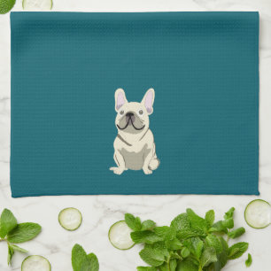 Cream French Bulldog, I Love my Dog Tea Towel