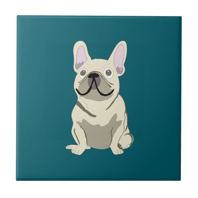 Cream French Bulldog, I Love my Dog Tile (Front)