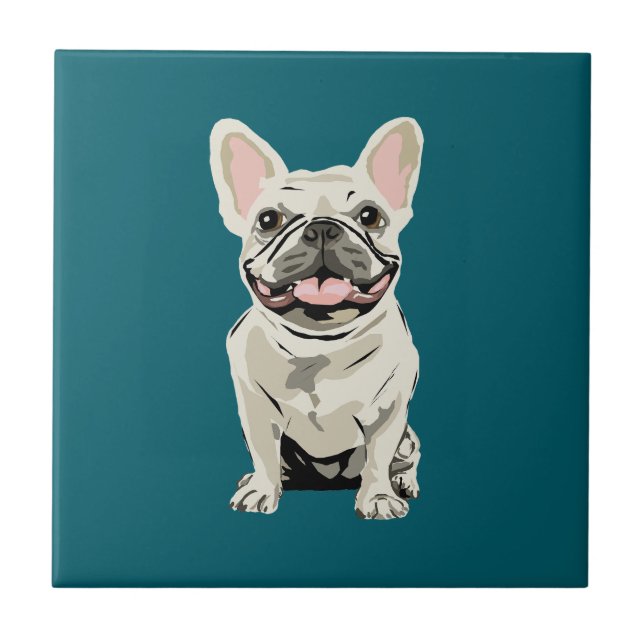 Cream French Bulldog, I Love my Dog Tile (Front)