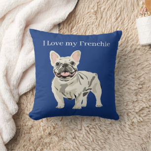 Cream French Bulldog, I Love my frenchie Cushion