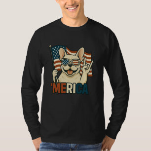 Cream French Bulldog Merica American Flag 4th Of J T-Shirt