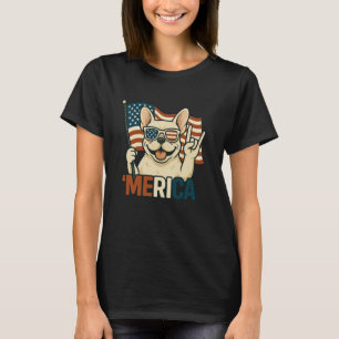Cream French Bulldog Merica American Flag 4th Of J T-Shirt