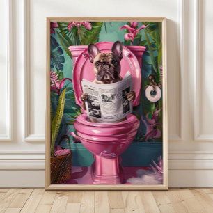 Cream French Bulldog on Toilet Print, Dopamine Dec Poster