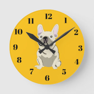 Cream French Bulldog Round Clock