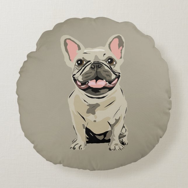 Cream French Bulldog Round Cushion (Front)