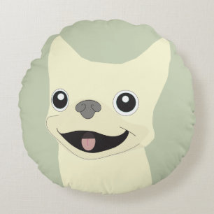 Cream French Bulldog, Sage Round Cushion
