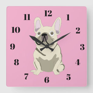 Cream French Bulldog Square Wall Clock