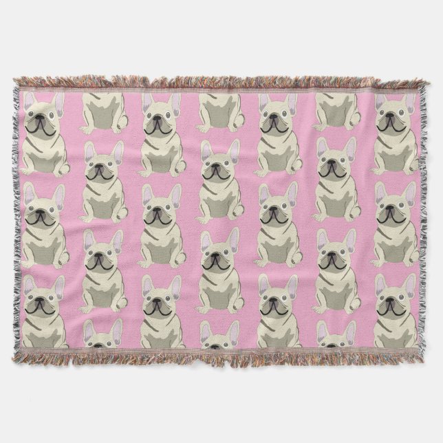 Cream French Bulldog Throw Blanket (Front)